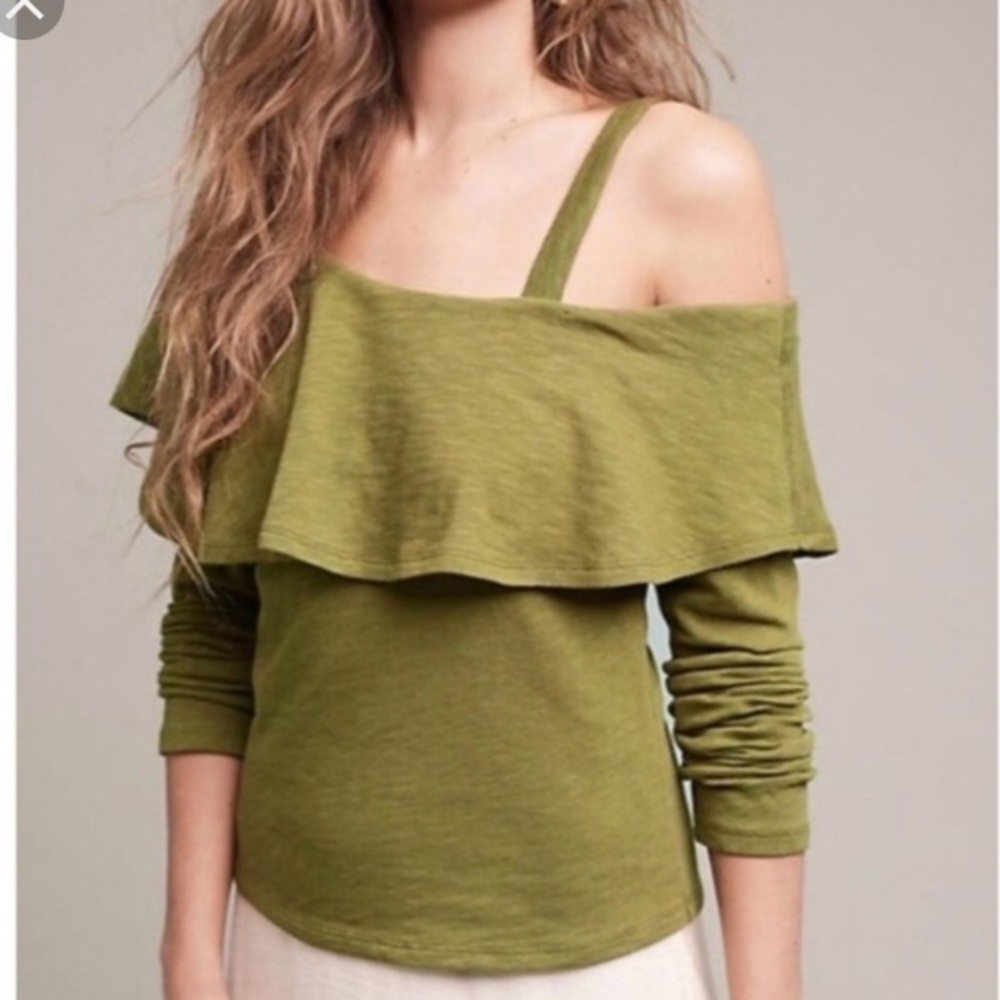 Anthropologie Postmark Ruffle One Shoulder Top